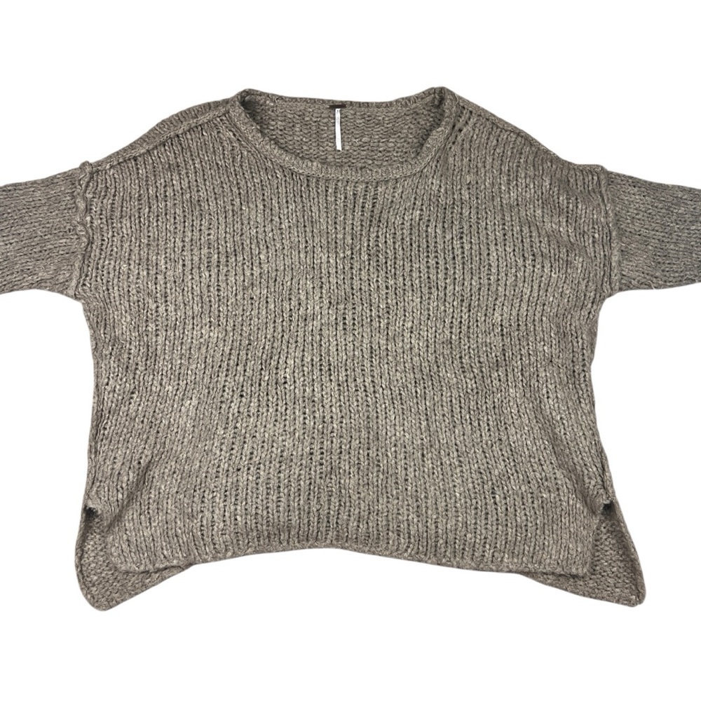 Free People Sweater Womens XS Brown Tan Chunky Knit Relaxed Crew Neck 3/4 Sleeve - Picture 3 of 9